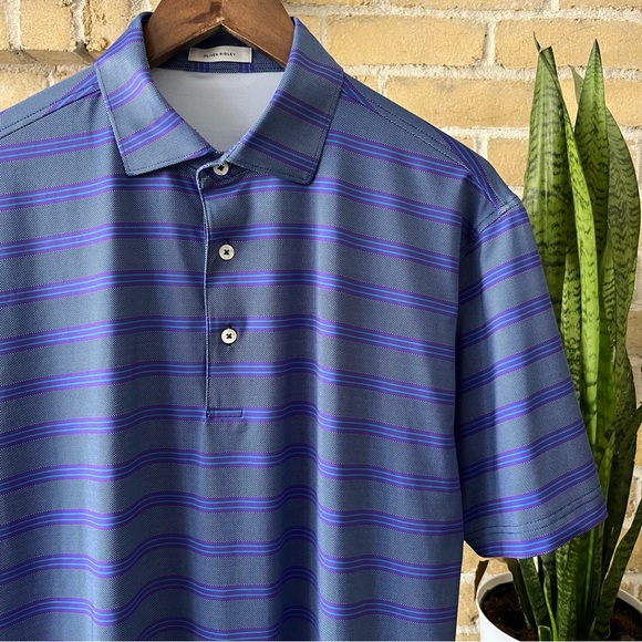 Oliver Ridley Mens Medium Performance Polo Purple Blue Striped - Picture 2 of 6